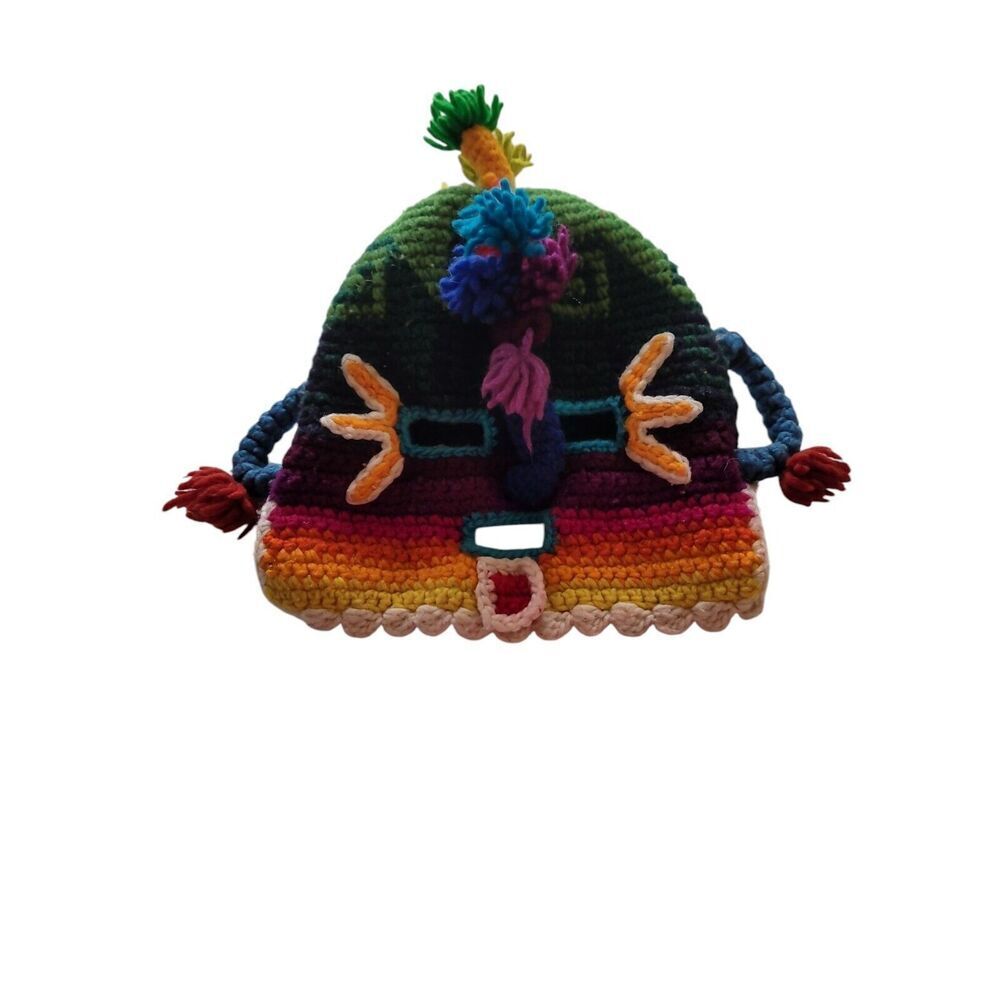 Handmade Aya Huma Diablo Umo Mask Ancient Inca Ecuador Inti Raymi Rainbow Mohawk